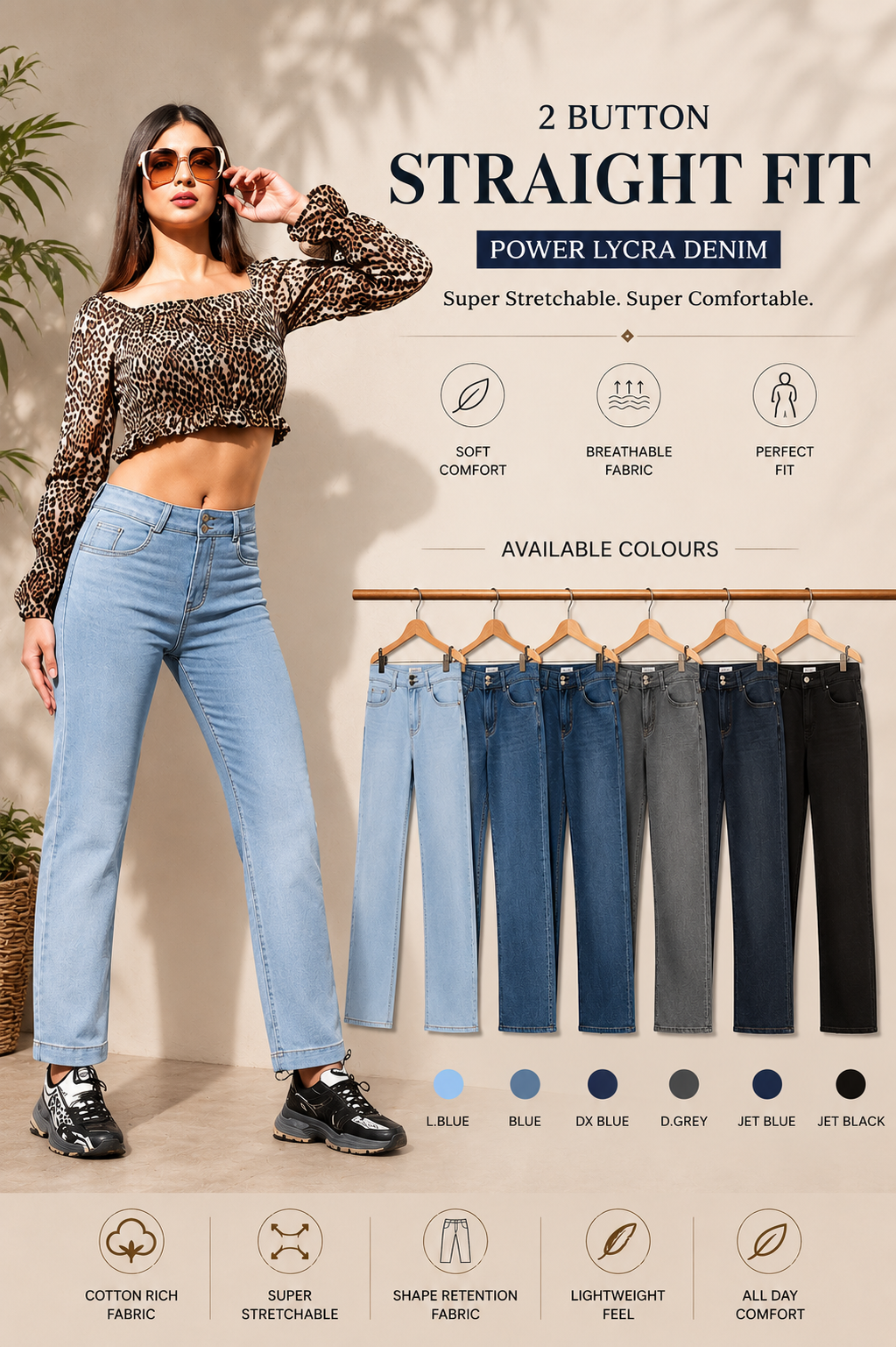 2-Button Straight Fit - Power Lycra Denim