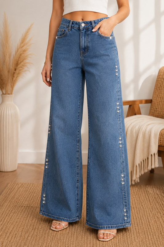 Pearl Studed Denim
